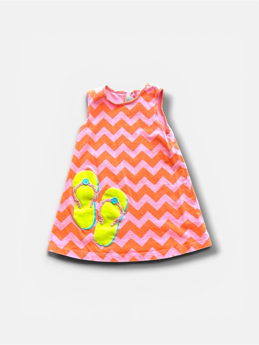 Girls Chevron Dress Flip Flop Appliqué Summer Dress Pink Orange Size 2T